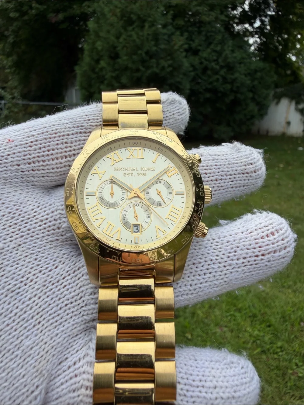 Michael Kors Layton MK8214 Gold-Tone Unisex Chronograph Roman Numeral Dial Watch